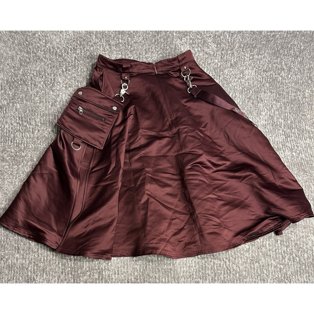 Beatrice Domond x OTW Vans Burgundy Satin Utility Cargo Skirt Y2K Techwear